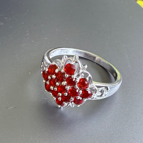 Sterling Silver Garnet Gemstone Cluster Ring Size 11 - Picture 3 of 7